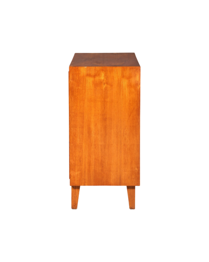 Hauptstadt Möblerei Mid Century Kommode aus massivem Holz in warmer brauner Farbe, Seitenansicht