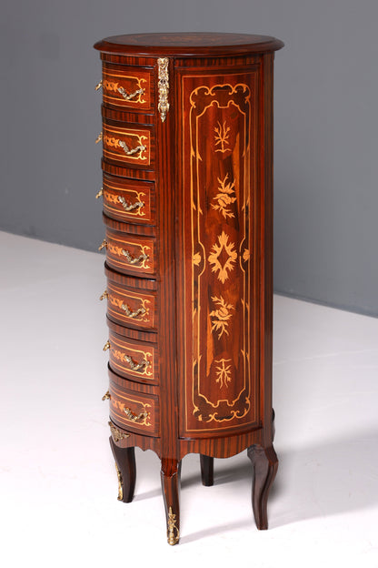 Elegant Baroque style chest of drawers, vertico with inlaid details, 7-drawer chest