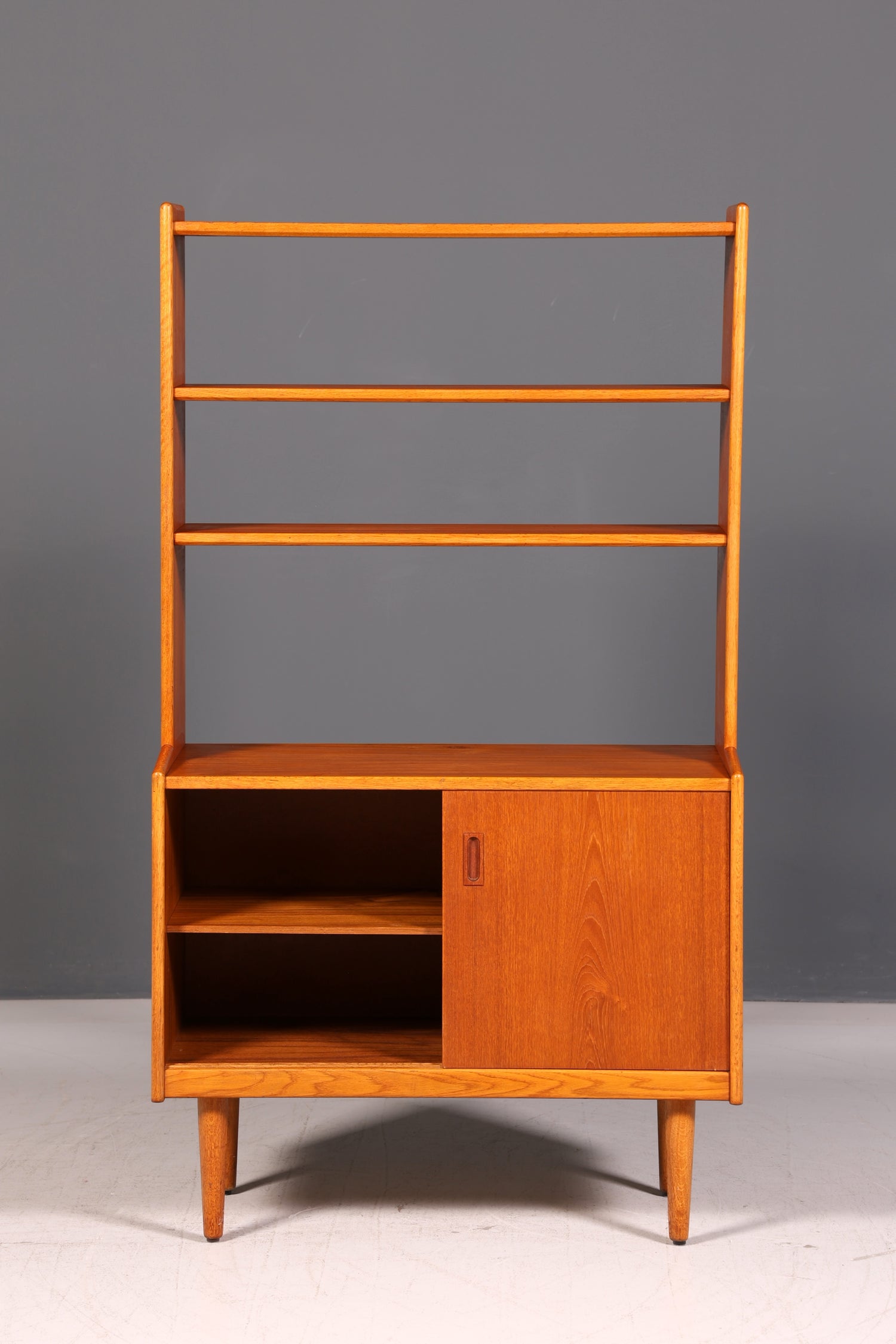 Schlichtes Mid Century Bücherregal Danish Design Schiebetür Teak Holz Vintage Schrank Regal