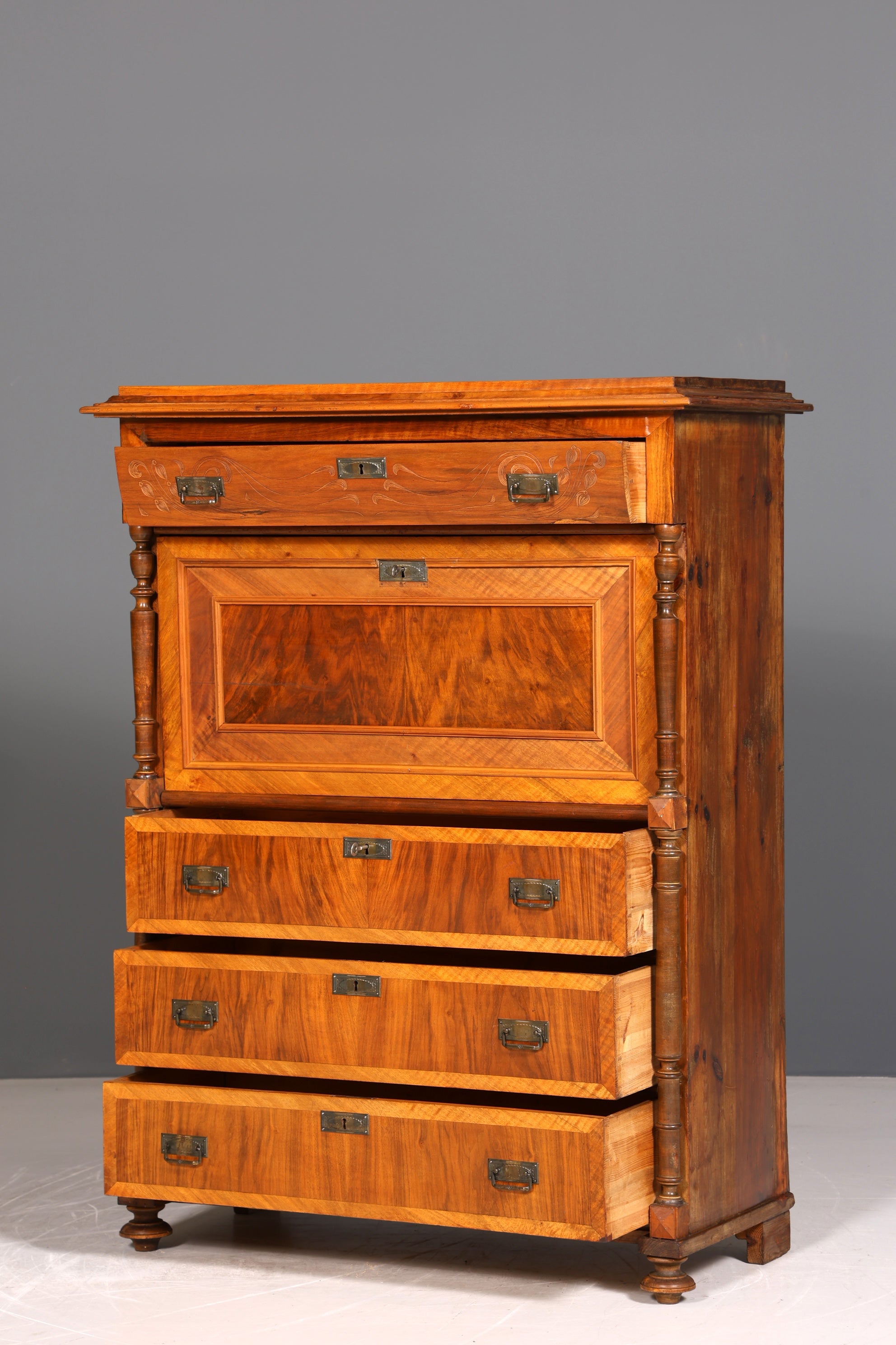 Beautiful Art Nouveau Secretary Walnut Gründerzeit Vertiko Antique Chest of Drawers around 1900