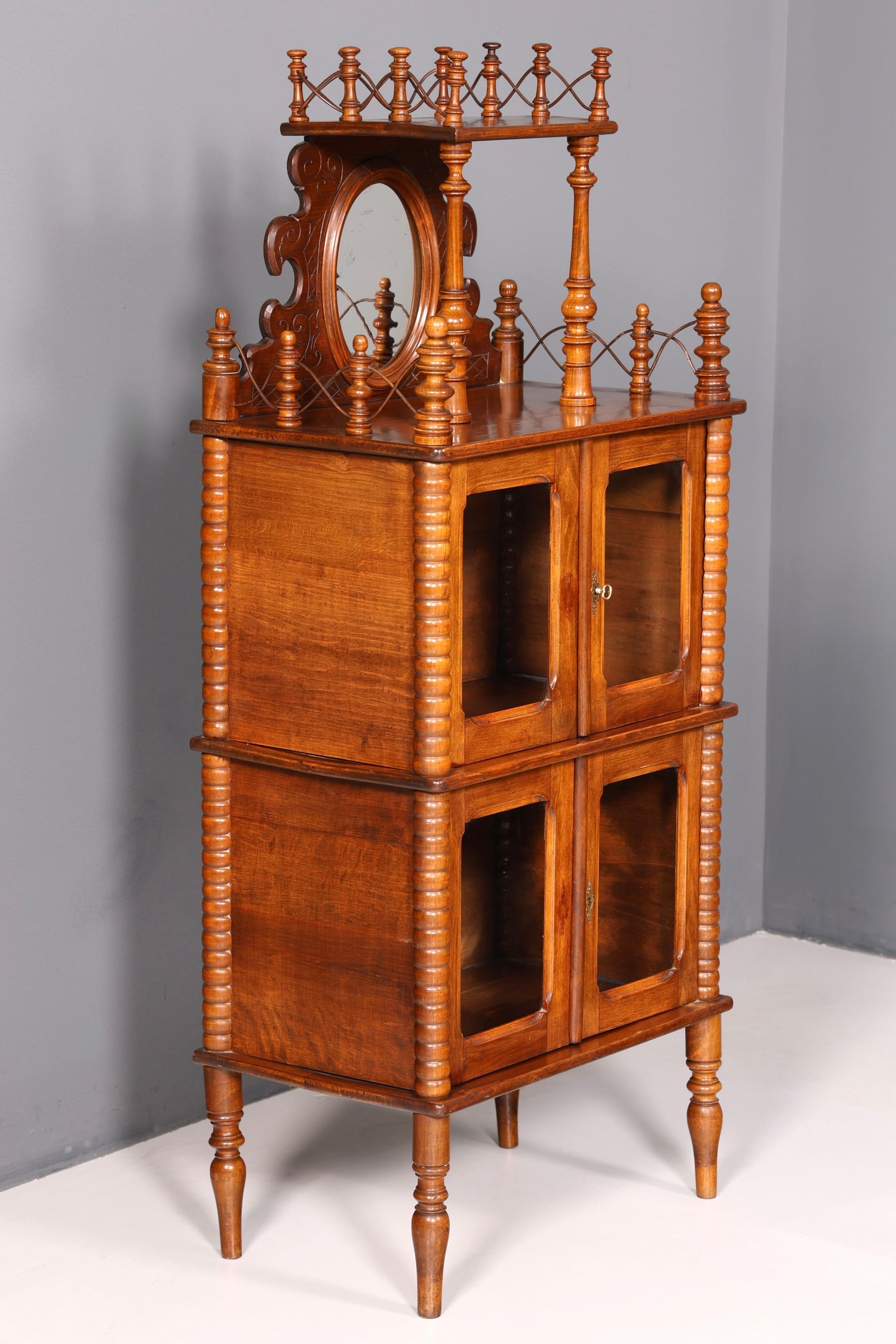 Edle Gründerzeit Vitrine um 1880 Schränkchen Antik Louis Philippe Etagere Vertiko Nussbaum Glasvitrine Bücherregal Schrank Vintage