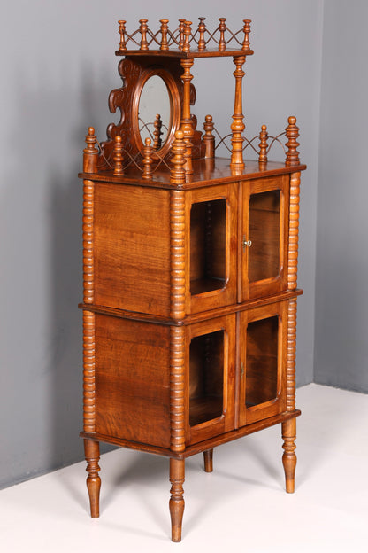 Edle Gründerzeit Vitrine um 1880 Schränkchen Antik Louis Philippe Etagere Vertiko Nussbaum Glasvitrine Bücherregal Schrank Vintage