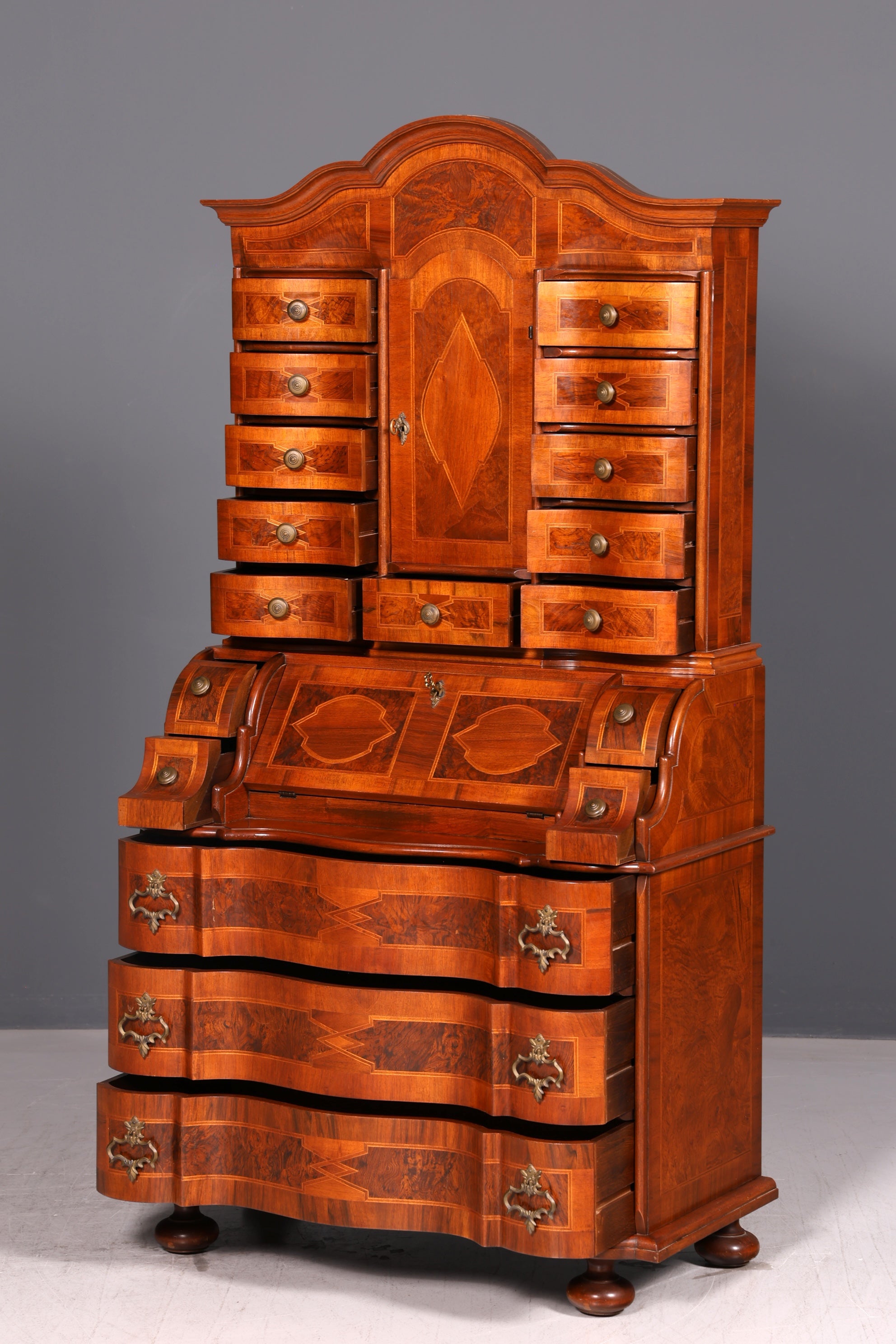 Beeindruckender Barock Aufsatzsekretär Sekretär Schreibschrank Tabernakel Antik Stil Massivholz Vintage