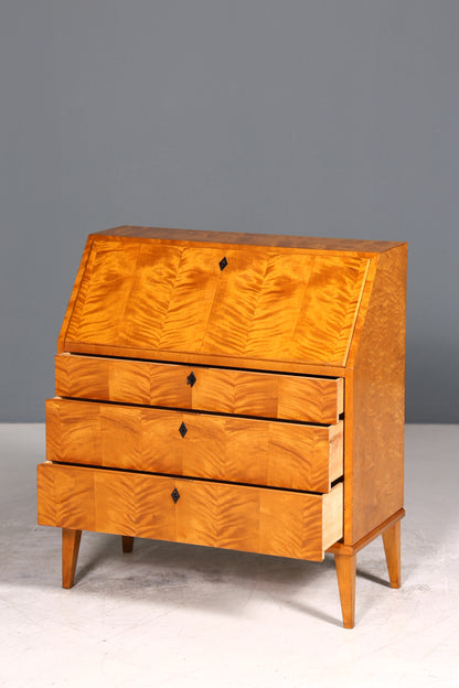 Schlichter Mid Century Sekretär Vintage Schreibmöbel echt Holz Kommode Office Secretary