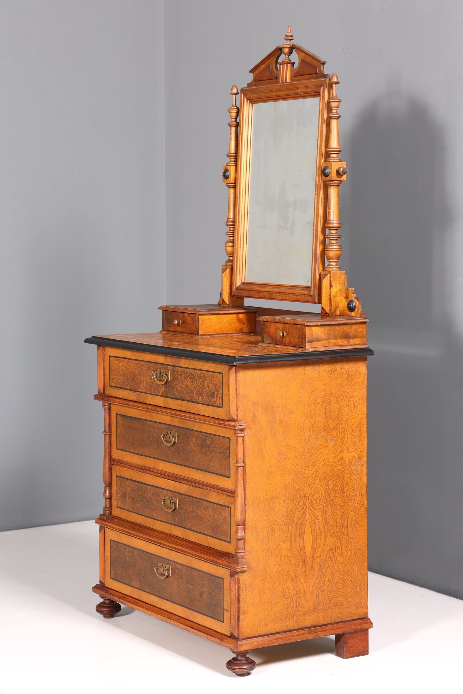 Edle Louis Philippe Kommode mit Spiegelaufsatz Gründerzeit Frisierkommode Antik Holz Schrank Flurschrank um 1880