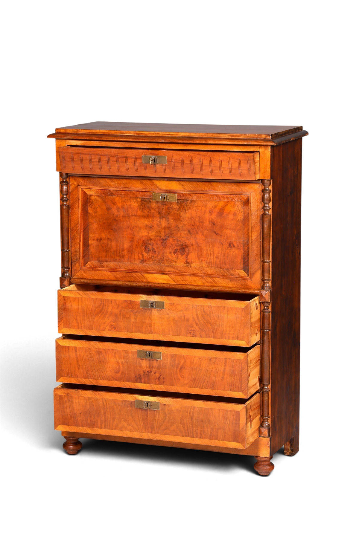 Hauptstadt Möblerei Gründerzeit Sekretär aus massivem Holz im Louis Philippe Stil mit Schubladen und Schreibklappe