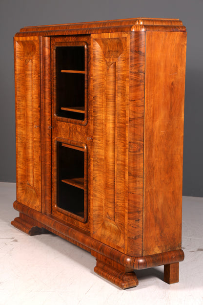 Beeindruckende Original Art Deco Vitrine Nussbaum Bücherschrank Glasvitrine Schrank Antik Massivholz Vintage