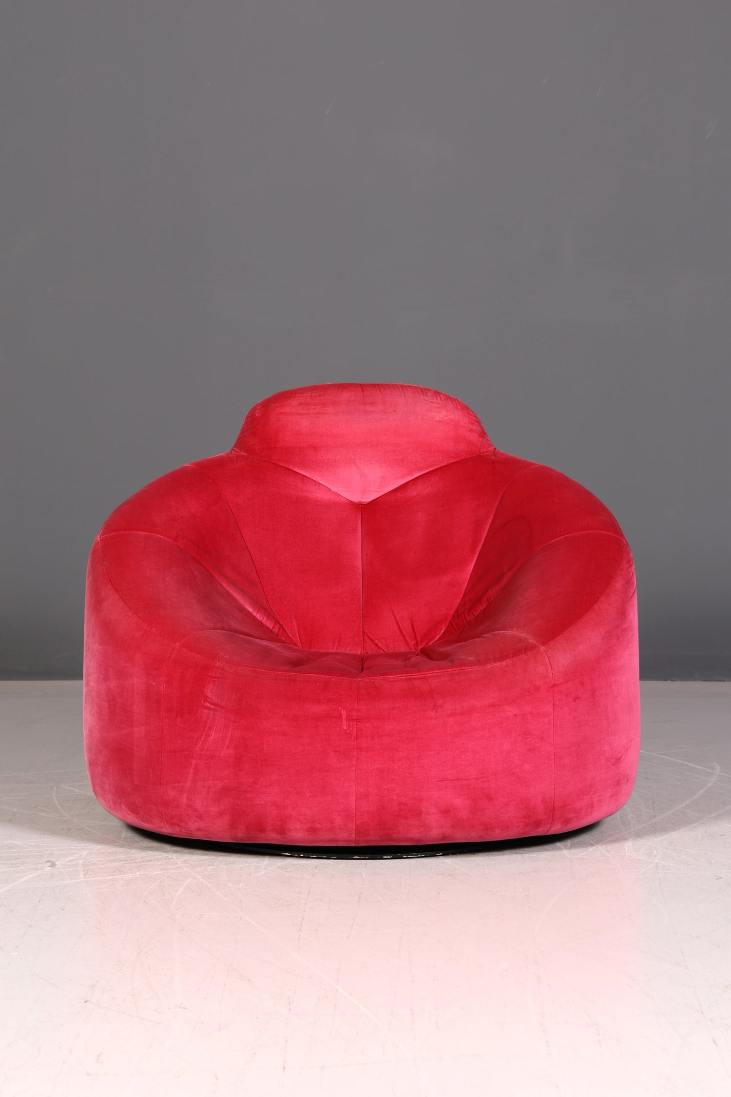 Noble Ligne Roset Pumpkin Armchair with Ottoman Pink Velvet Designer Lounge Chair Pierre Paulin Pouf Vintage