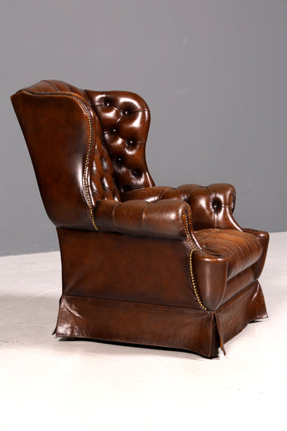 Stilvoller Original Chesterfield Ohrenbacken Sessel Englisch Leder Herrensessel UK Armlehnsessel