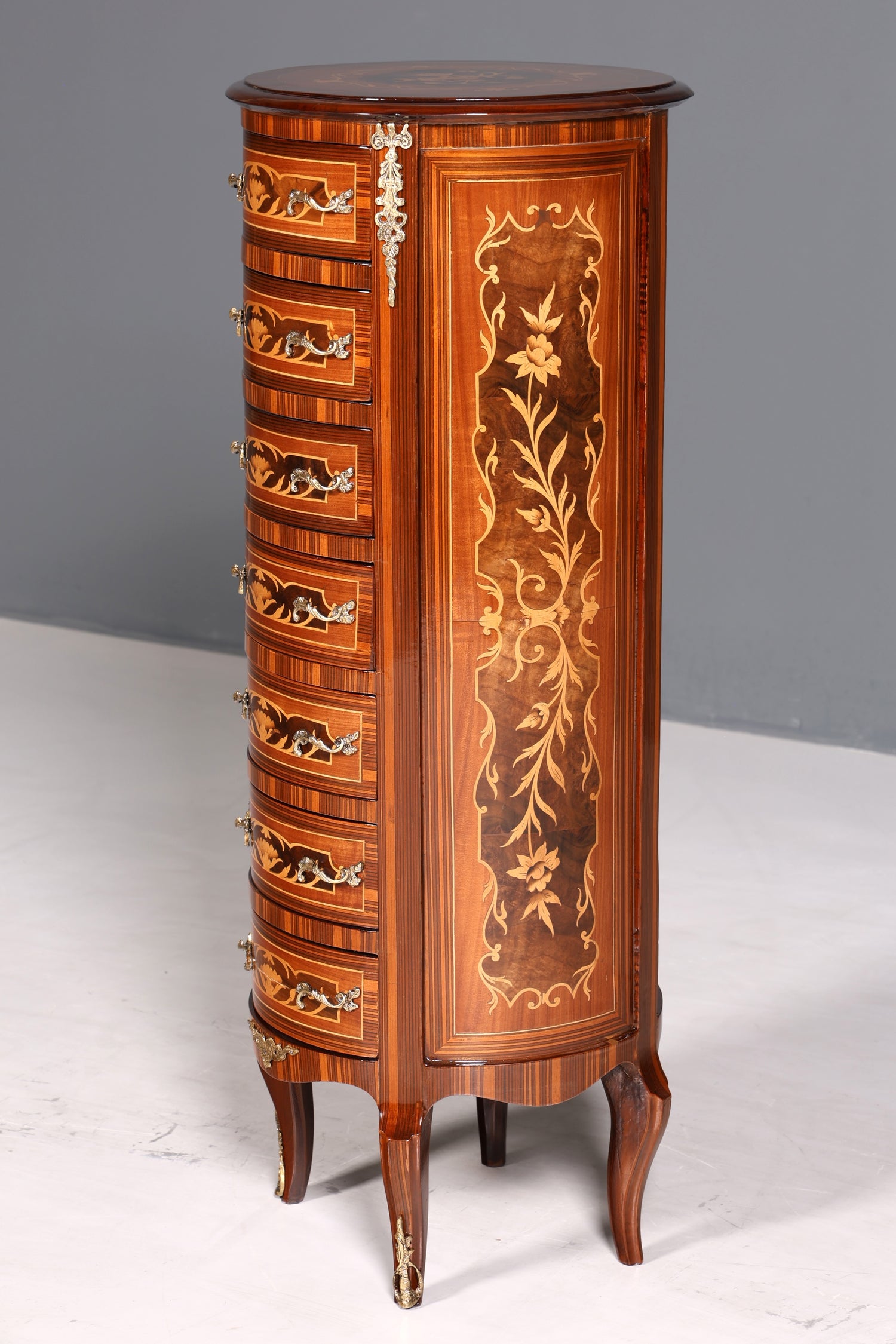 Wunderschöne Barock Stil Kommode Vertiko Intarsien Schubladenkommode 7-Schübige Kommode