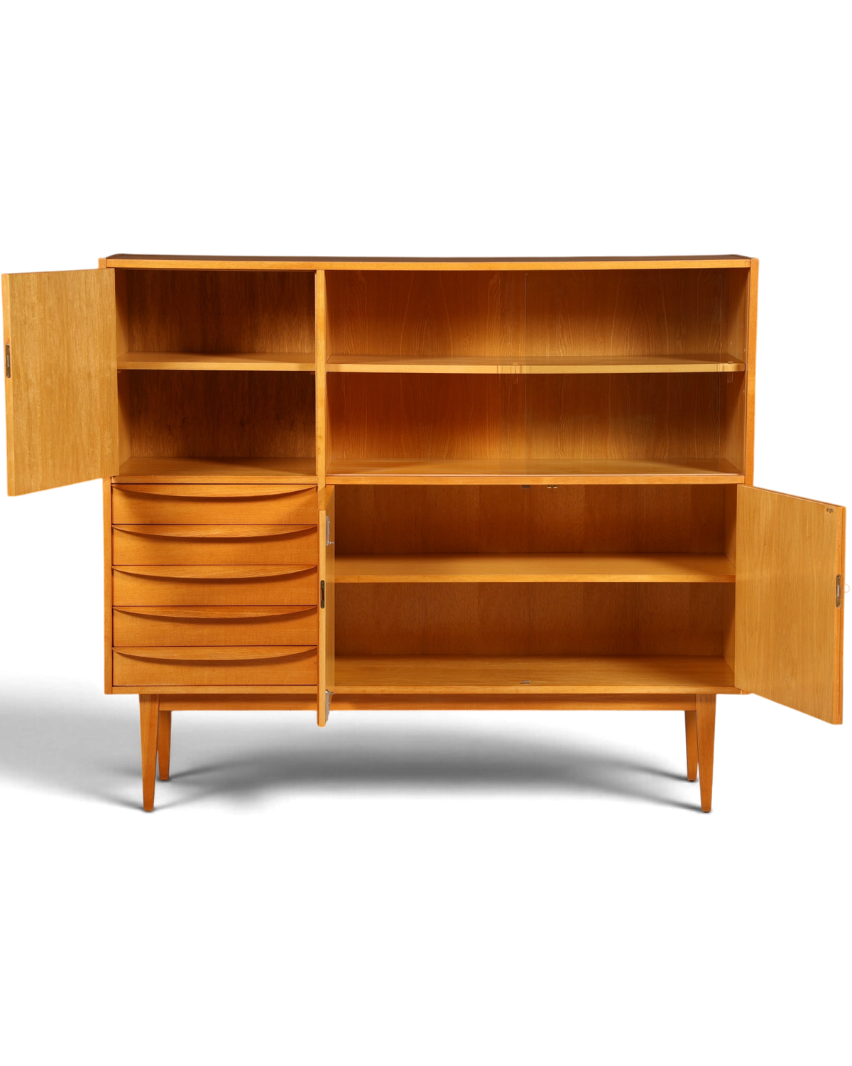 Hauptstadt Möblerei Hellerau Vitrine Modell 602 von Franz Ehrlich aus Holz im Mid-Century-Design mit Schubladen