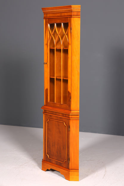 Wunderschöne Englische Eckvitrine Antik 60s echt Holz Eibe Schrank Eckschrank Glasvitrine Vitrine