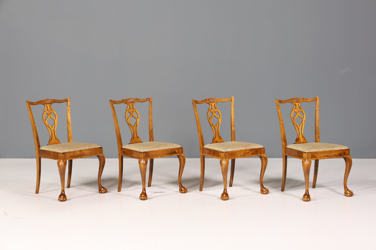 4x Wunderschöne Chippendale Stühle Barock Stil Stuhlset Polsterstuhl Set Englisch Küchenstühle Esszimmer Stühle