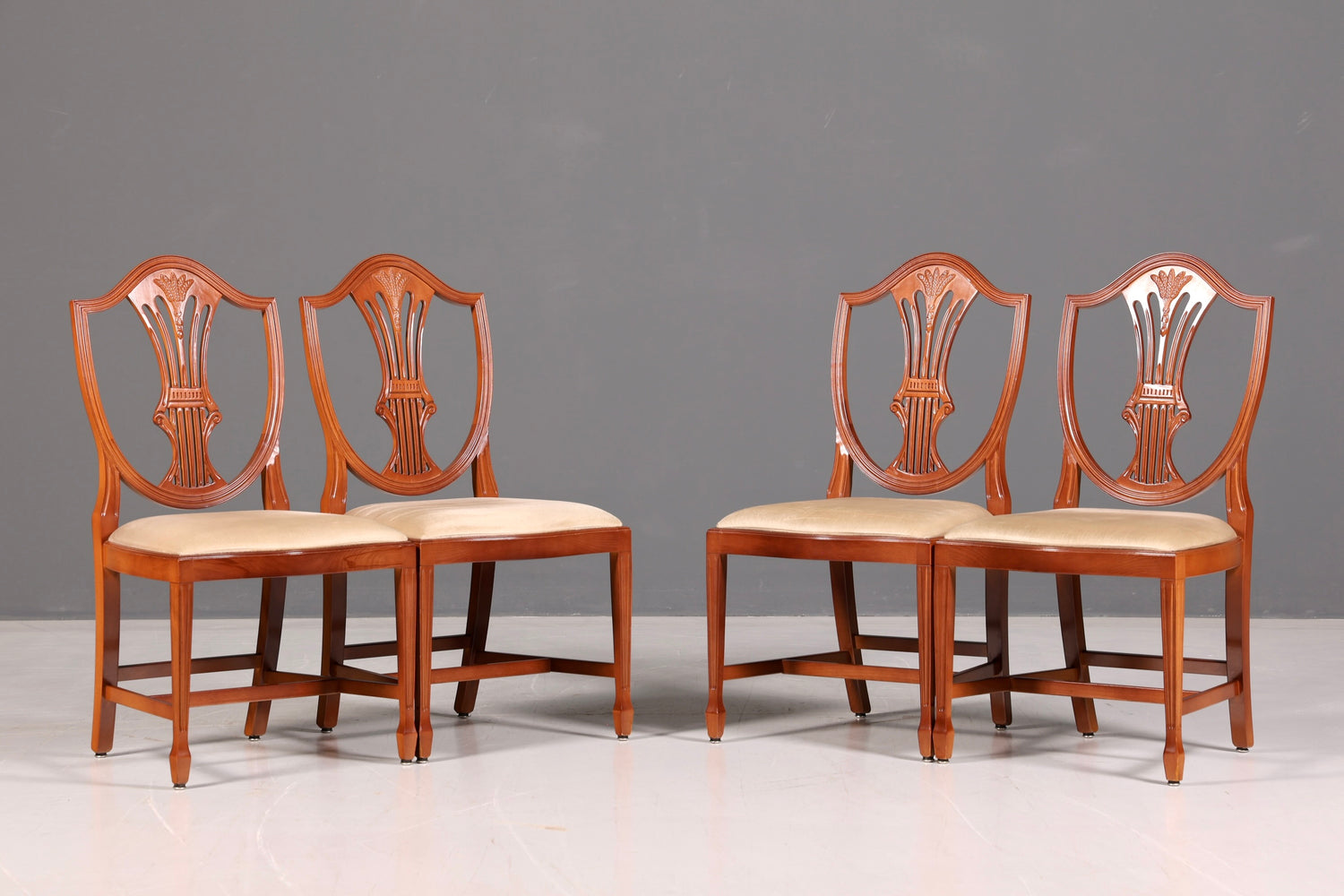 Edles 4x Englische Stühle Set Hepplewhite Stil Dining Chairs Antik Esszimmerstühle Küchenstühle Stuhlset Vintage