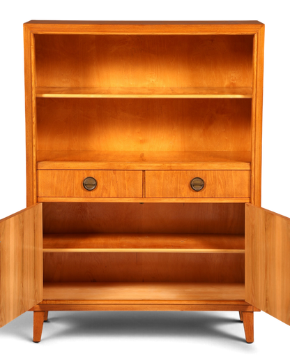 Hauptstadt Möblerei H936 Schrank aus hellem Holz mit offenen Regalen, zwei Schubladen und zwei Flügeltüren