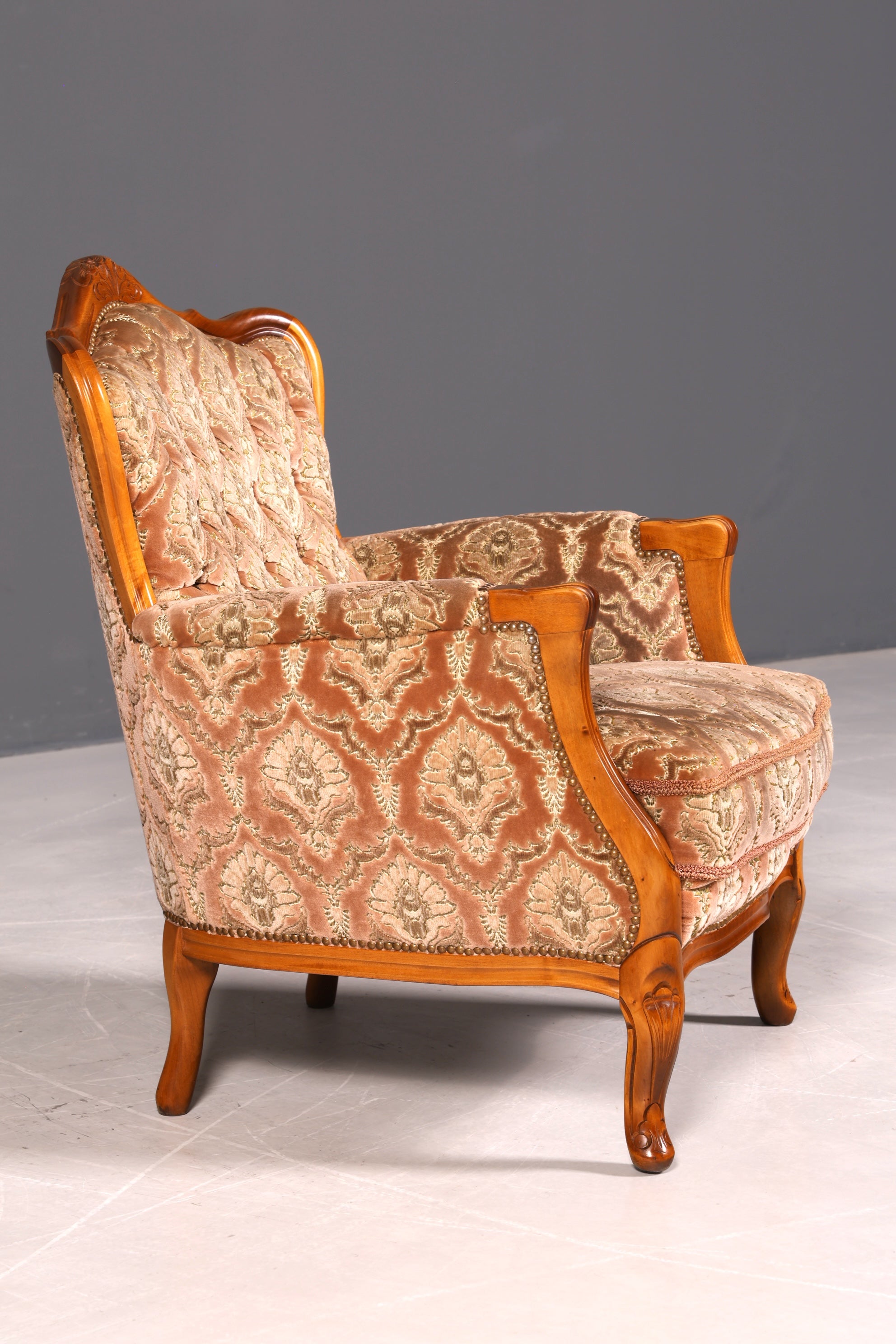 Edler Chippendale Armlehnsessel Barock Stil Sessel Armchair Samt Stoff Sessel 2 von 2