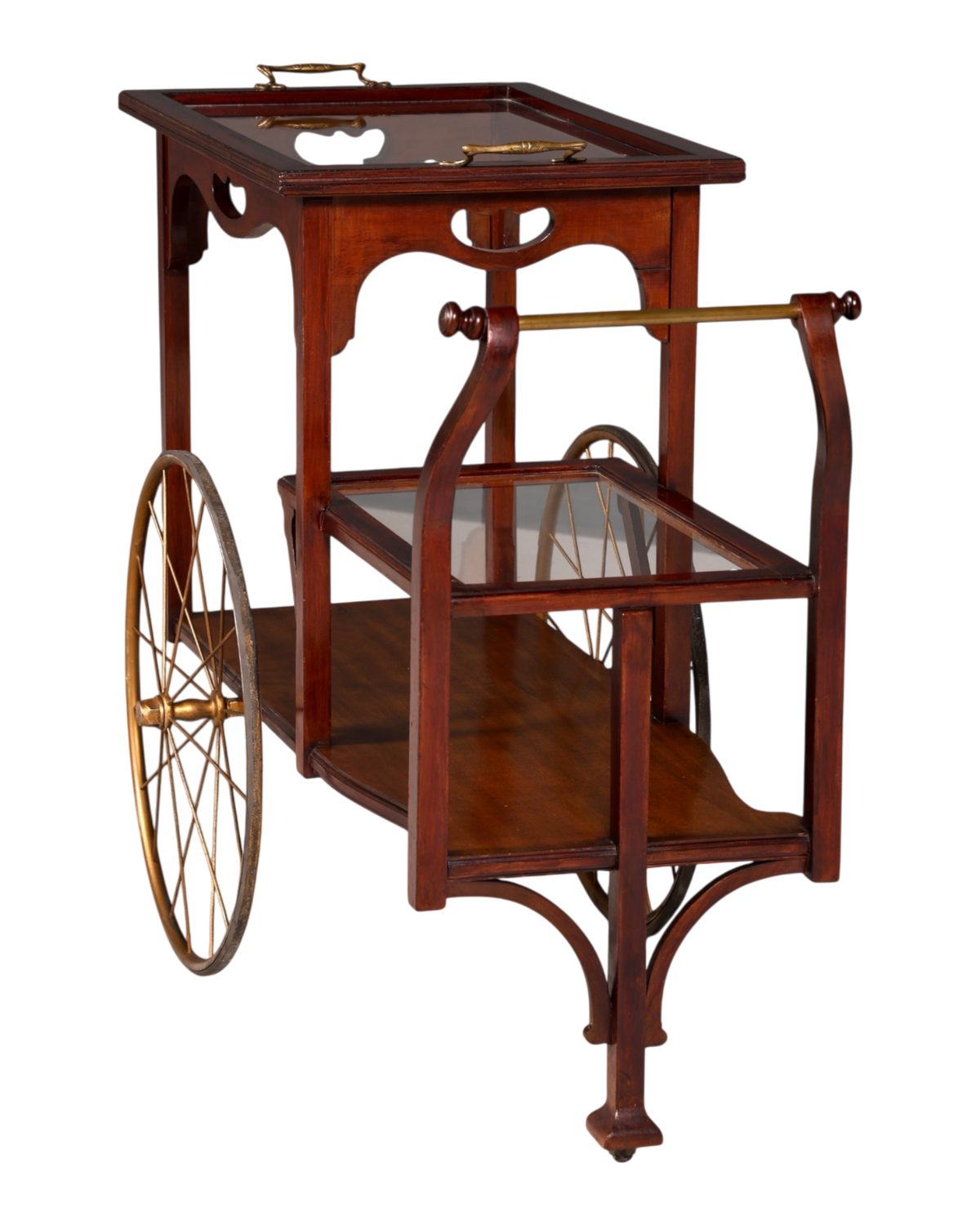 Wunderschöner filigraner Jugendstil Servierwagen Antik Glas Barwagen Teewagen um 1910