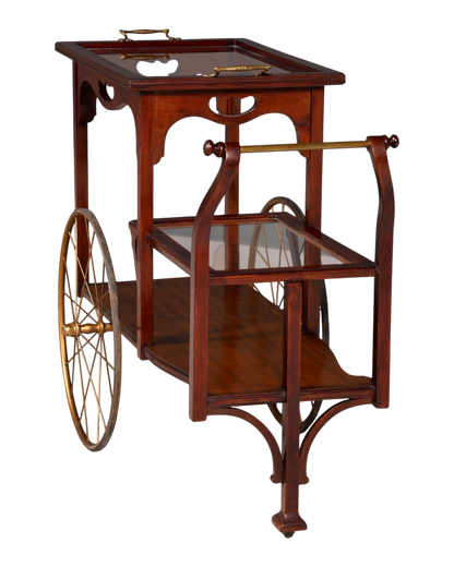 Wunderschöner filigraner Jugendstil Servierwagen Antik Glas Barwagen Teewagen um 1910