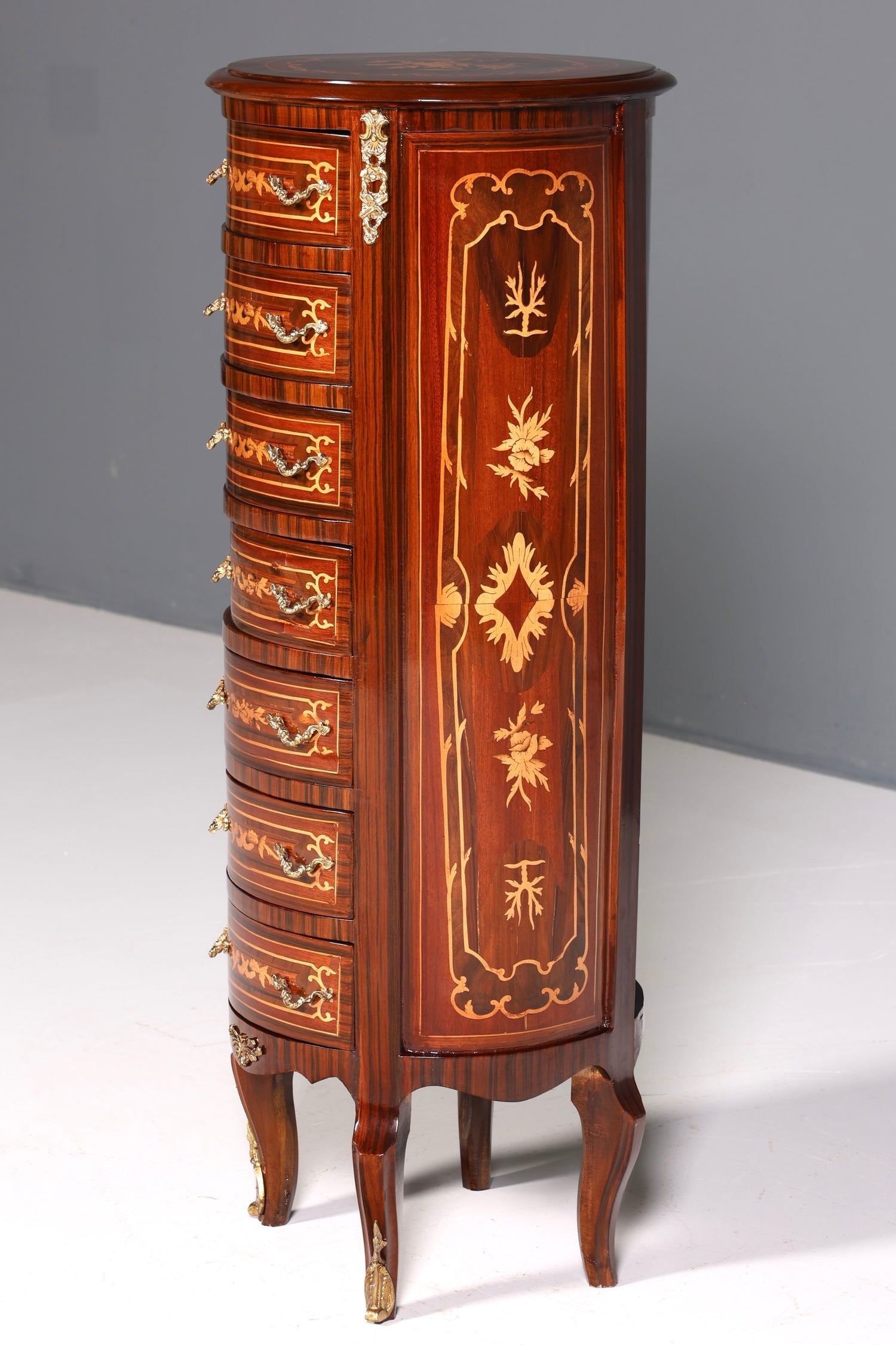 Elegant Baroque style chest of drawers, vertico, drawer chest with inlays, 7 drawers