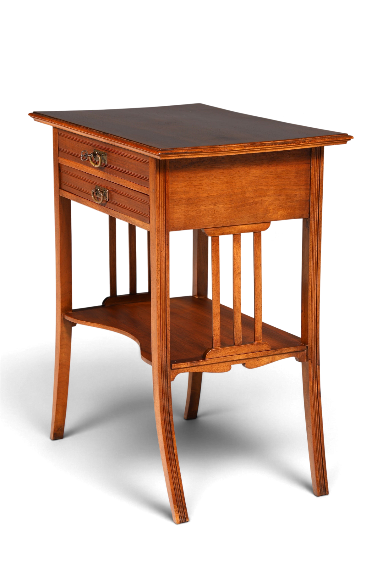Hauptstadt Möblerei Jugendstil Nähtisch aus Eichenholz mit zwei Schubladen, Ablagefach und Messinggriffen