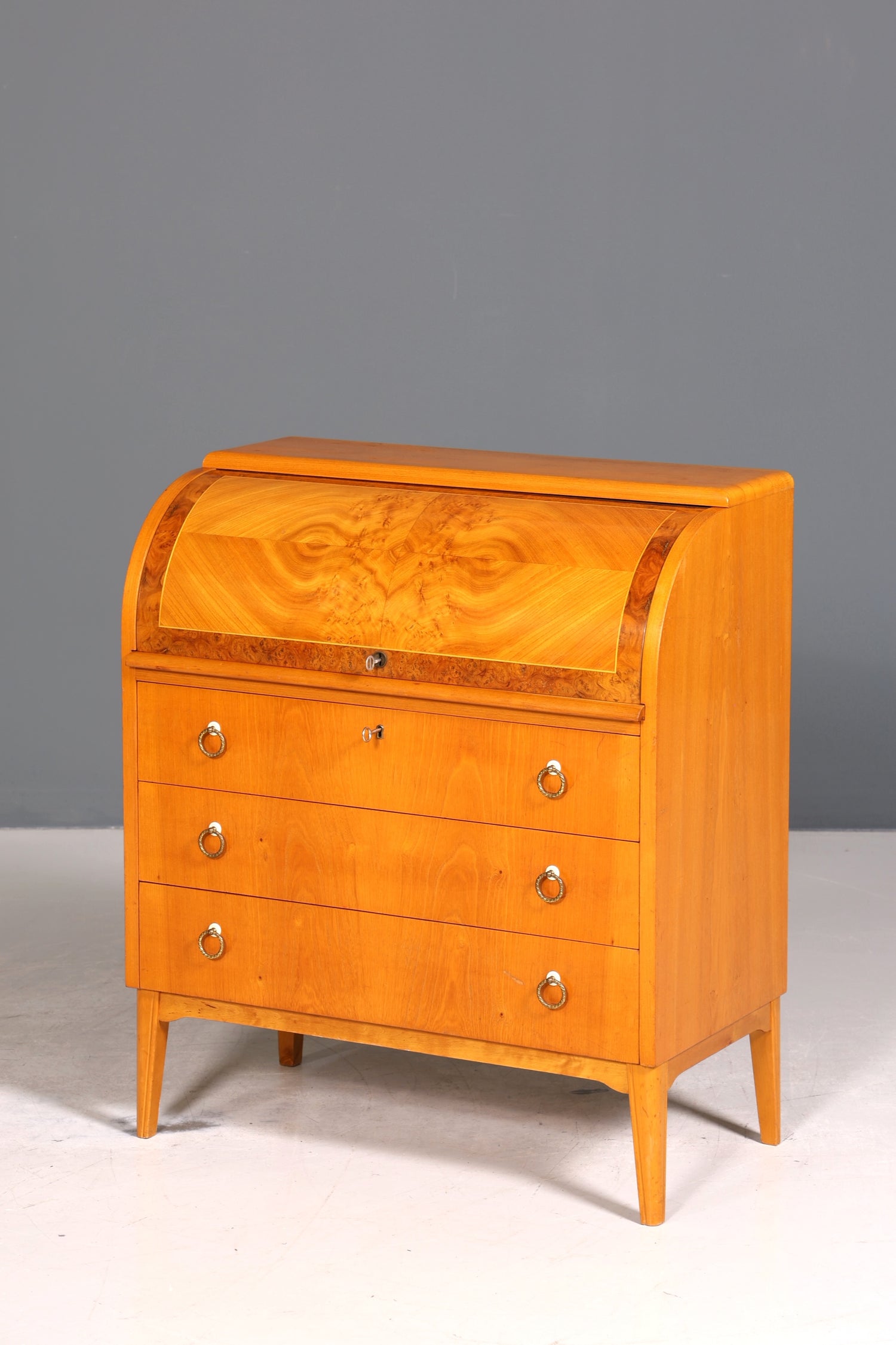 Stilvoller Mid Century Rollladen Sekretär echt Holz Büro Schrank Vintage Schreibkommode