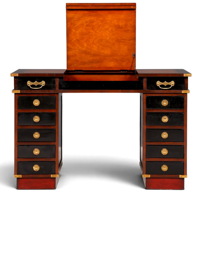Hauptstadt Möblerei maritimer Military Chest Schreibtisch aus Holz mit Lederauflage und Messingbeschlägen