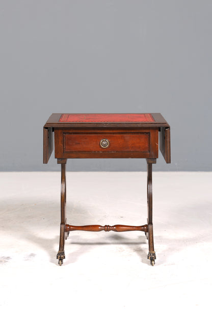 Wunderschöner Englischer Tisch Mahagoni Klapptisch Beistelltisch Englisch echt Leder Antik 60s Ablage