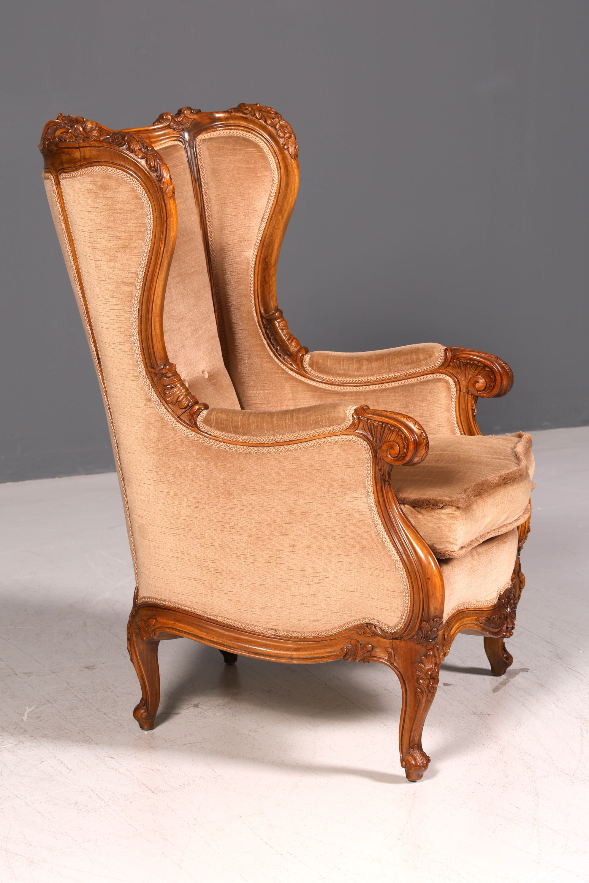 Beeindruckender Chippendale Armlehnsessel Barock Stil Samt Sessel Lesesessel Antik Vintage Polstersessel