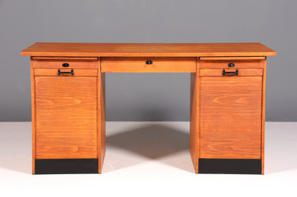 Beautiful Bauhaus-style roll-top desk, mid-century modern, real wood office table