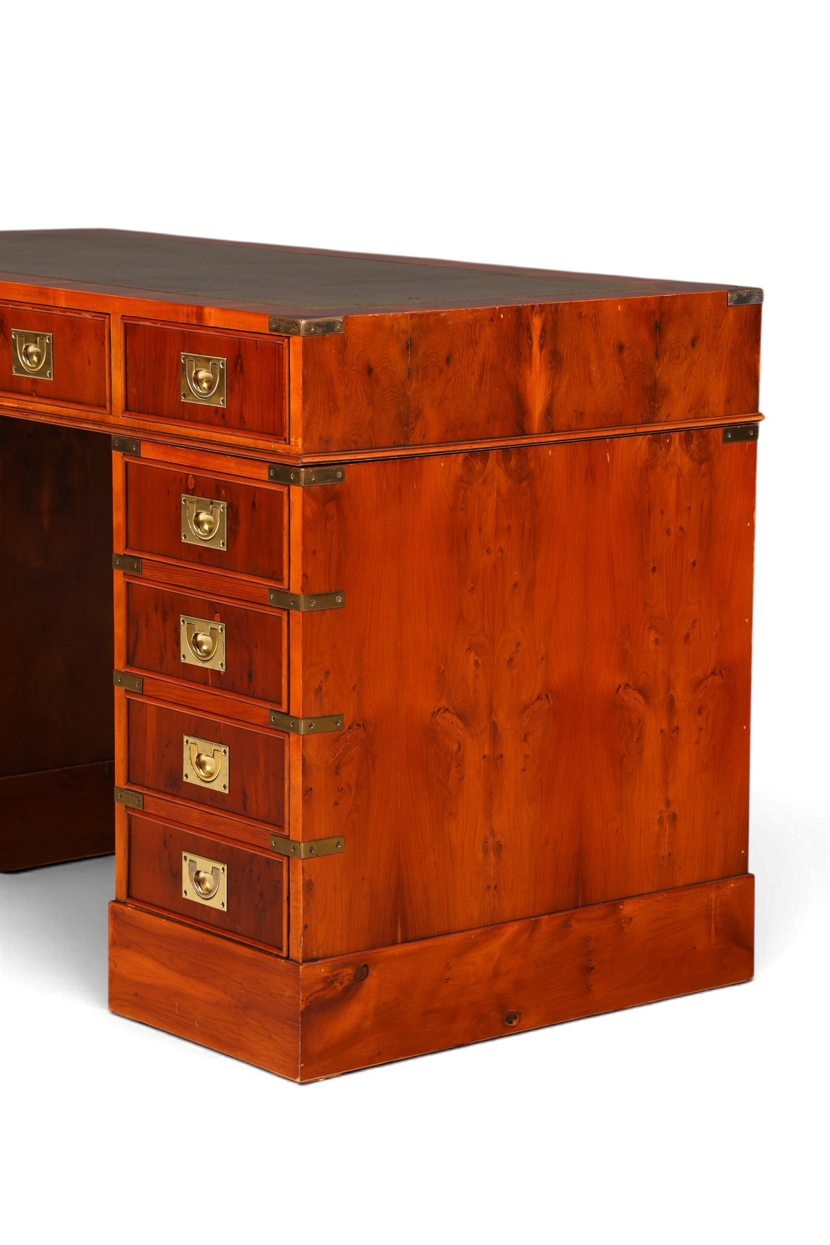 Hauptstadt Möblerei maritimer Military Chest Schreibtisch aus Holz mit Lederauflage und Messingbeschlägen