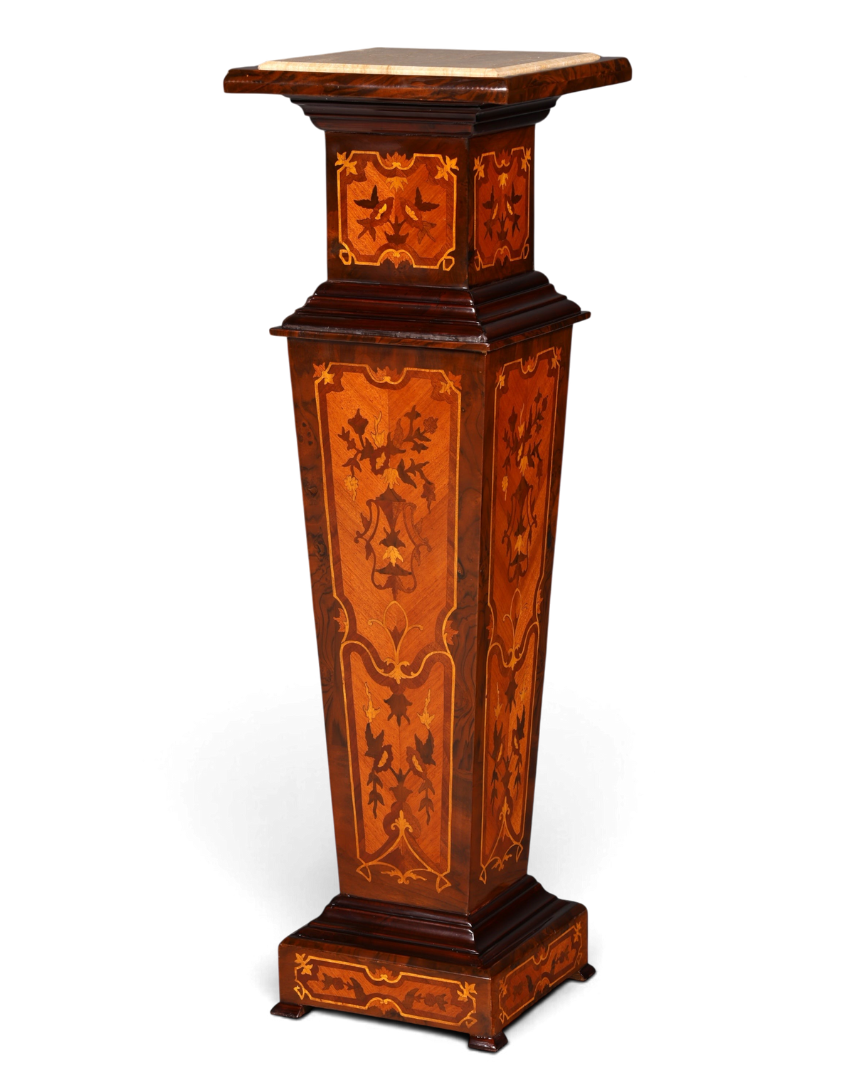 Hauptstadt Möblerei Barock Blumensäule aus Holz mit aufwendiger Intarsienarbeit und edler Marmorplatte