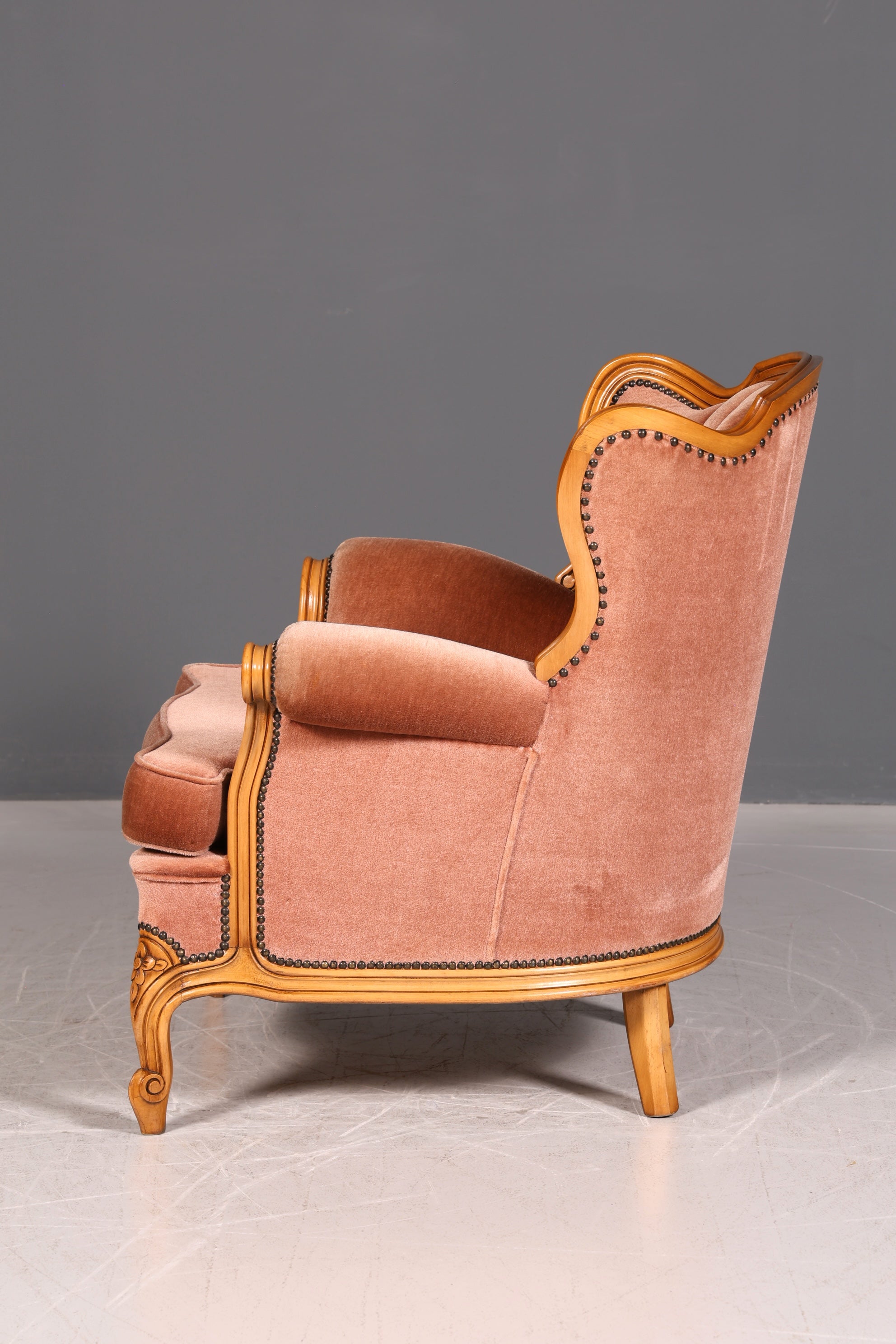 Noble Chippendale Armchair Baroque Style Velvet Fabric Armchair Rococo Antique 3 of 4