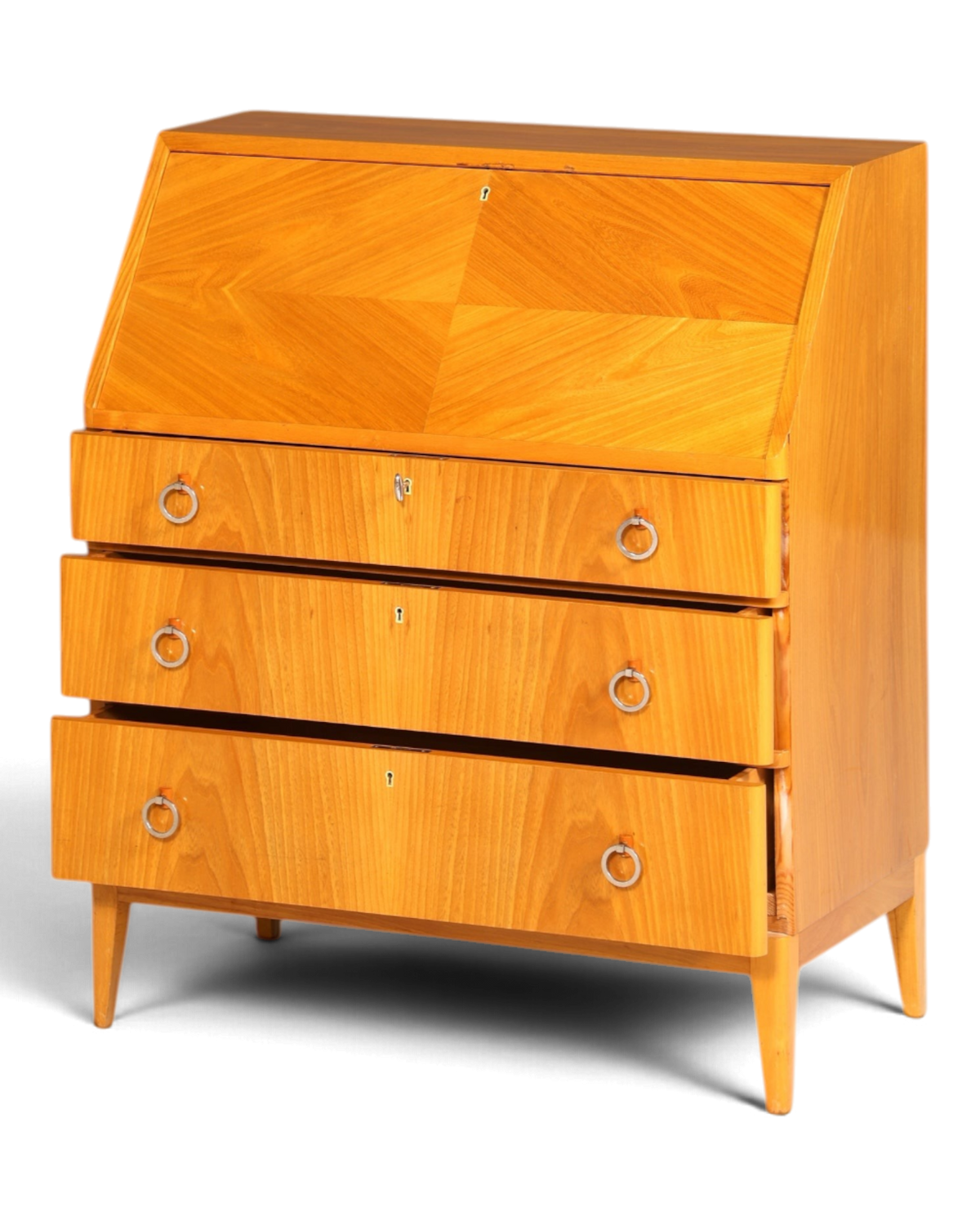 Schlichter Mid Century Sekretär Vintage Schreibmöbel echt Holz Kommode Retro Office Secretary