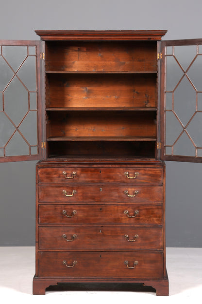 Wunderschöne Englische Antik Vitrine um 1700 George III Mahagoni Bücherschrank Buffet Glasvitrine Kommode