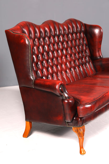 Wunderschönes Original Chesterfield Queen Anne Sofa 3er Sofa Englische Leder Couch Polstersofa Antik England