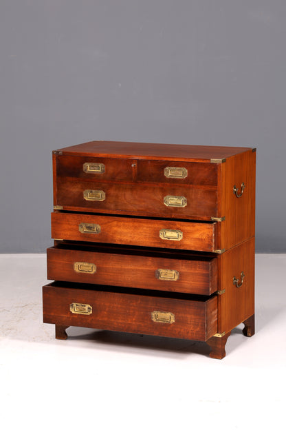 Beautiful Maritime English Secretary Desk, Writing Chest with Genuine Leather Writing Surface, Antique Vintage
