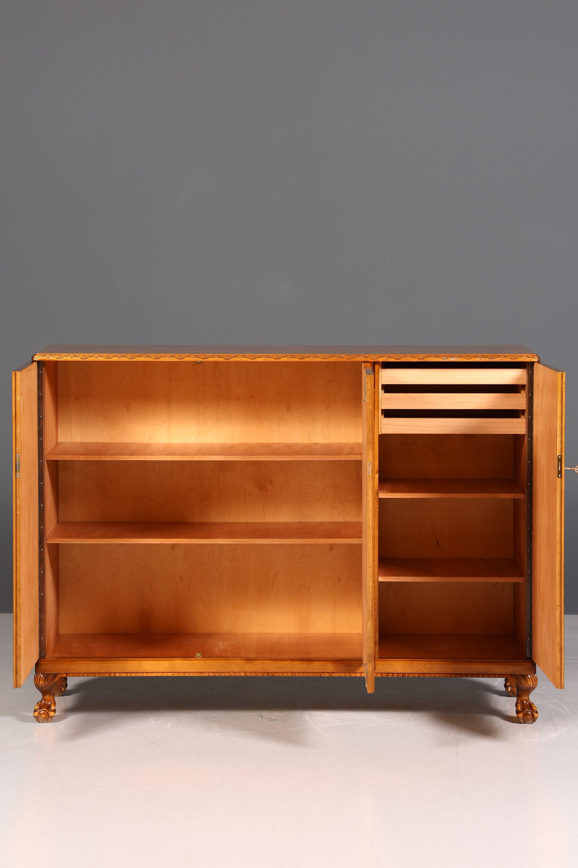 Edler Chippendale Schrank Barock Stil Vertiko Highboard Antik 50s 60s Kommode Aktenschrank Wäscheschrank