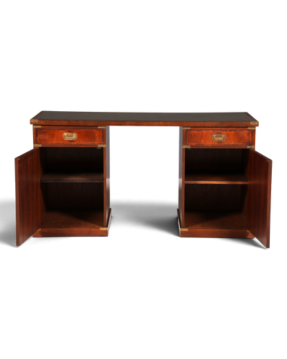 Hauptstadt Möblerei maritimer Schreibtisch im Military Chest Stil aus Holz mit Lederauflage und Messingbeschlägen