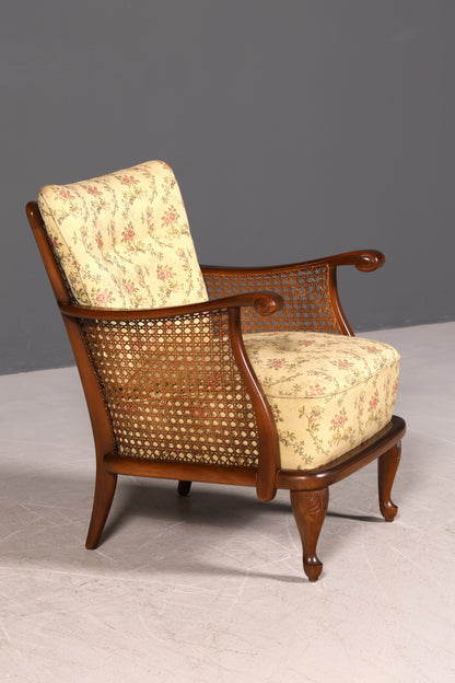 Traumhafter Chippendale Sessel Antik 60s Korbgeflecht Relax Sessel Vintage Samt Stoff 2 von 2