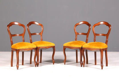 Edle 4x Louis Philippe Stühle Set um 1880 Antik Biedermeier Nussbaum Esszimmerstühle Polsterstühle Sekretär Stühle Vintage