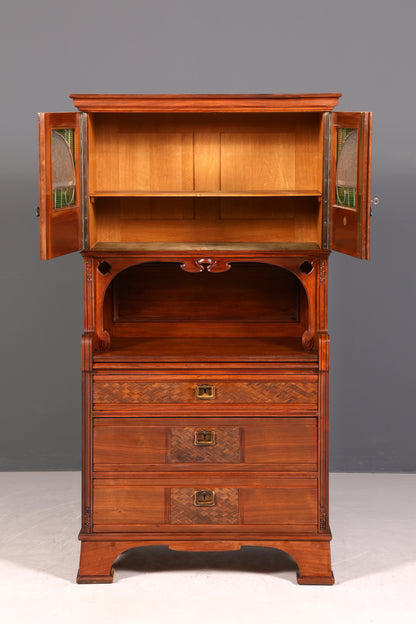 Wunderschöne Jugendstil Vitrine Antike Holz Bücherschrank Antik Schrank Geschirrschrank