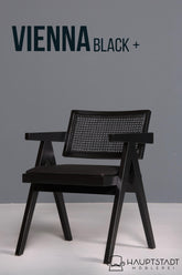 Sehr edler Korbgeflecht Stuhl "Vienna Black +" Armlehnsessel Bauhaus Relax Lounge Chair Stuhl Esszimmer Stuhl Küchenstuhl