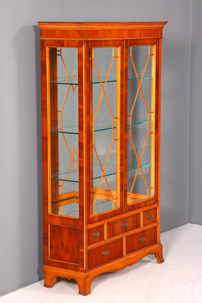 Wunderschöne Original Heldense Vitrine Englische Eibe Bücherschrank Antik Stil Glasvitrine