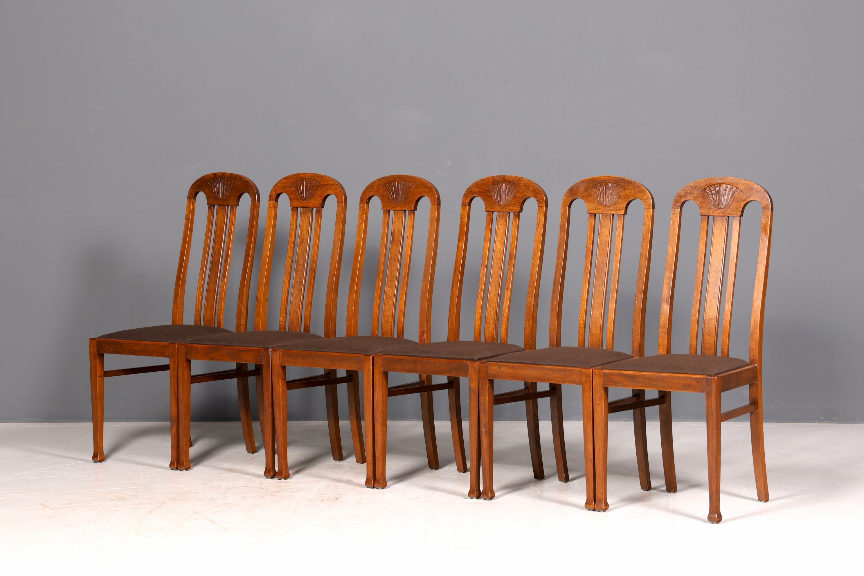 6x Wunderschöne Jugendstil Stühle Stuhl Set Antik Eiche Küchenstühle Esszimmerstühle um 1900