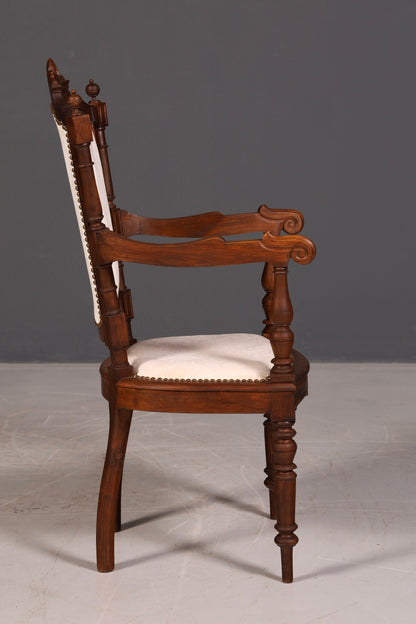 Elegant Neo-Renaissance armchair, antique Historicist chair, Gründerzeit secretary chair, desk chair, upholstered chair 2 of 2