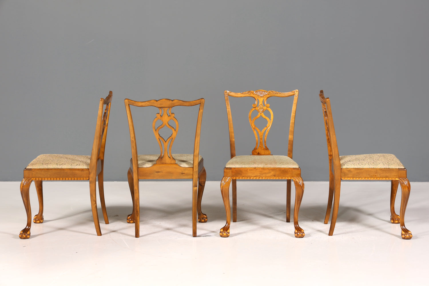 4x Wunderschöne Chippendale Stühle Barock Stil Stuhlset Polsterstuhl Set Englisch Küchenstühle Esszimmer Stühle