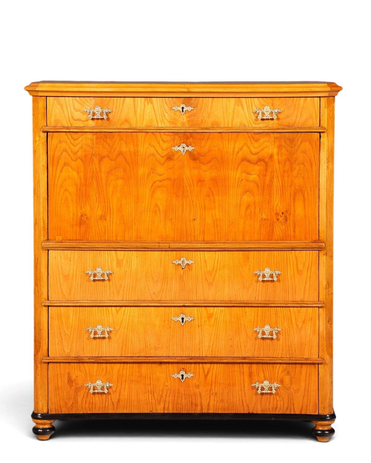 Hauptstadt Möblerei antiker Biedermeier Sekretär aus Echtholz mit dekorativen Messingbeschlägen und schöner Maserung