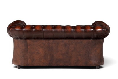 Hauptstadt Möblerei Original Centurion Chesterfield 2-Sitzer Sofa aus braunem Echtleder mit klassischer Knopfheftung
