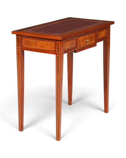Hauptstadt Möblerei Schreibtisch im French Desk Stil aus Holz mit brauner Ledereinlage und einer Schublade