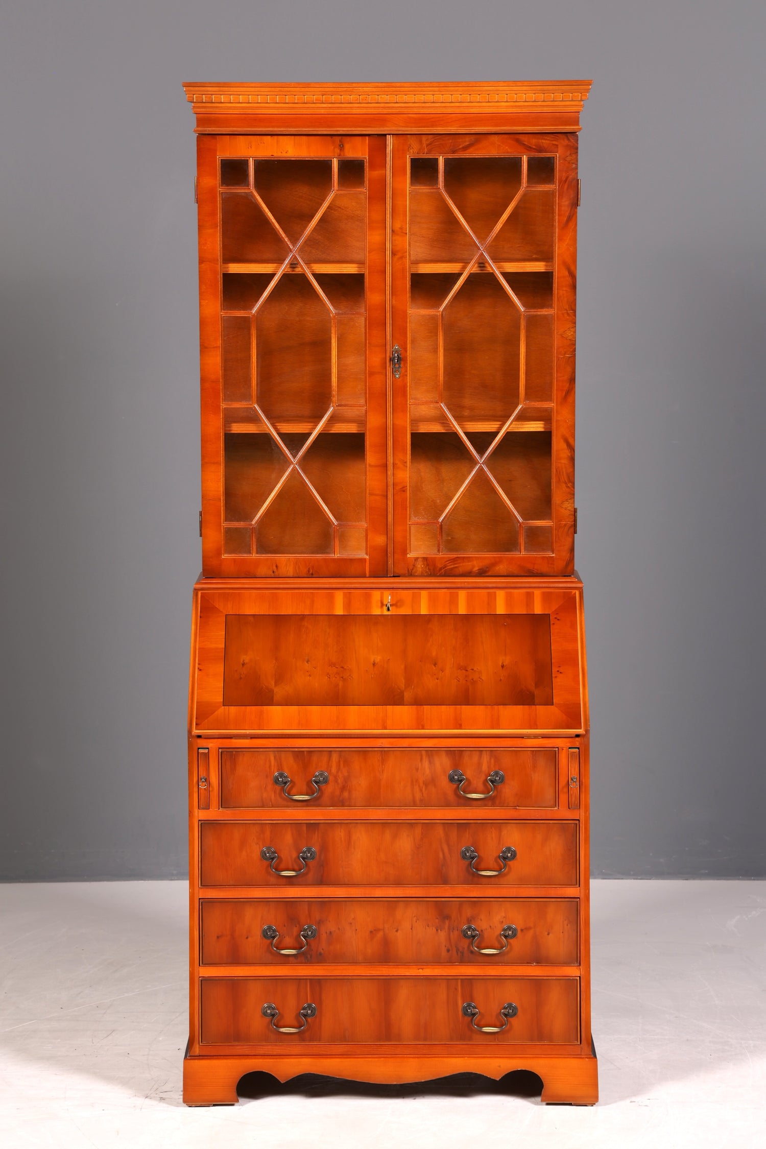 G311 Finish cm Stilvoller Englischer Sekretär Büro Aufsatzsekretär Eibe Antik Stil Vitrinen Schrank UK (Kopie)